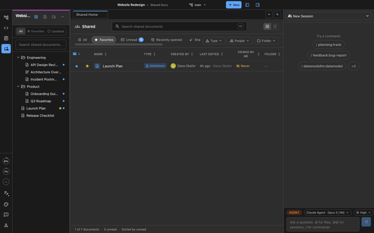 The shared documents space filtered to Favorites, showing a single starred document